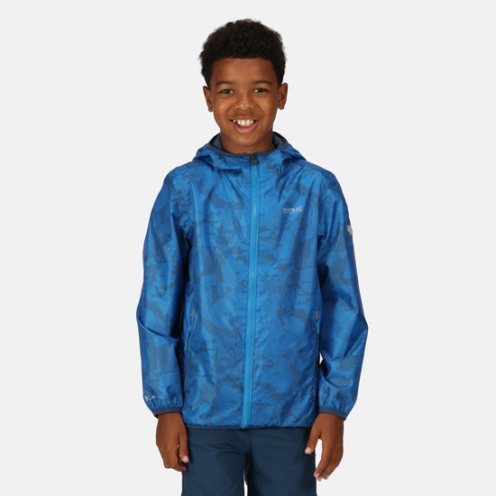 Kids' Printed Lever Packaway Waterproof Jacket Indigo Blue 
