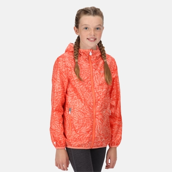 Kids' Printed Lever Packaway Waterproof Jacket Neon Peach Animal