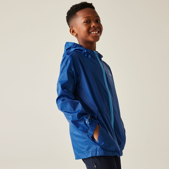 Pack It leichte, wasserdichte Walkingjacke mit Kapuze für Kinder Blau