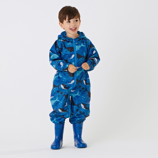 Kids' Pobble Waterproof Puddle Suit Bubbles The Shark​ Hawaiian Blue