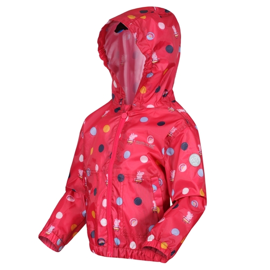 Kids' Peppa Pig Muddy Puddle Waterproof Jacket Bright Blush Polka