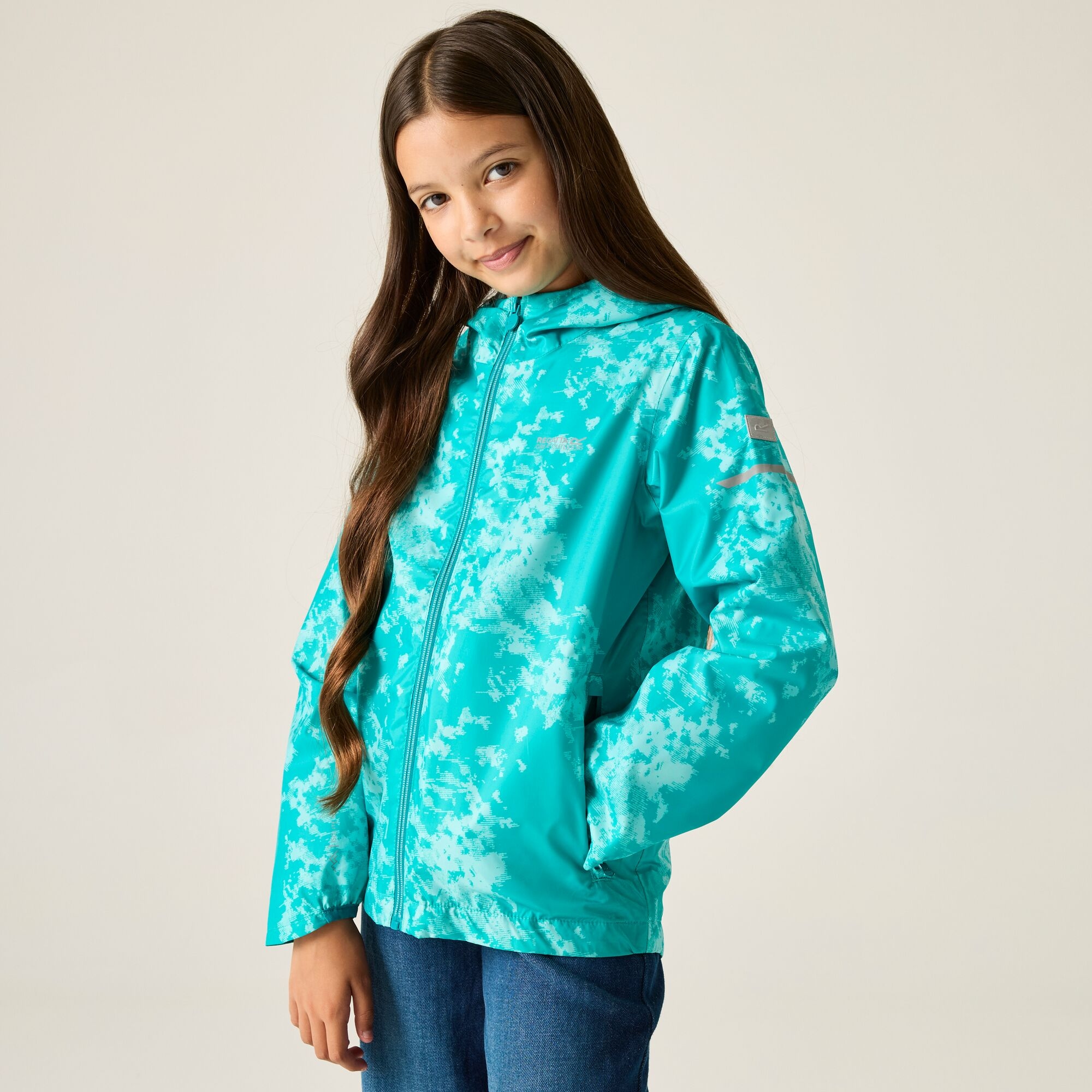 Regatta Kids’ Printed Lever Ii Waterpoof Jacket Size: 14 Years Unisex Kids Green