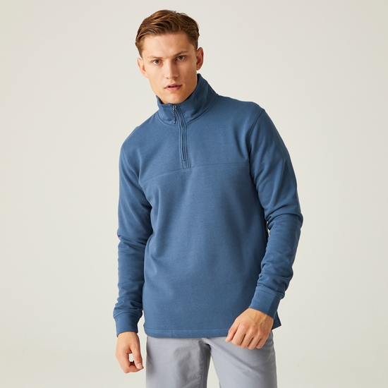 Agilno Sweatshirt mit halblangem Reißverschluss für Herren Blau