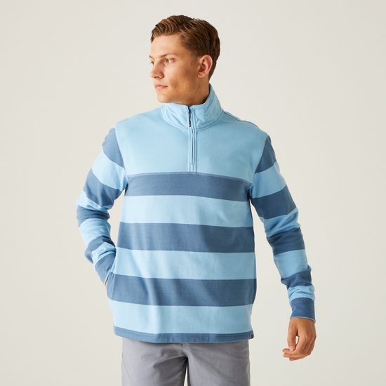 Men's Agilno Half Zip Sweatshirt Powder Blue Coronet Blue Stripe