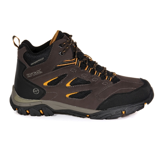 Men's Holcombe Waterproof Mid Walking Boots Peat Inca Gold 