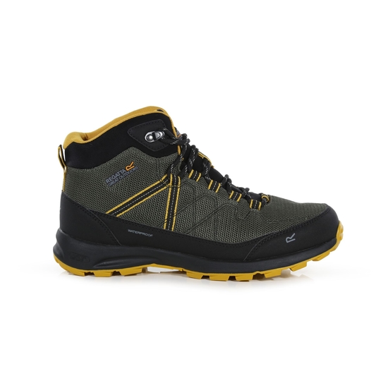 Men's Samaris Lite Waterproof Mid Walking Boots Dark Khaki Yellow Gold