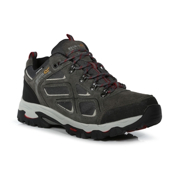 Men's Tebay Waterproof Low Walking Shoes Dark Grey Dark Red
