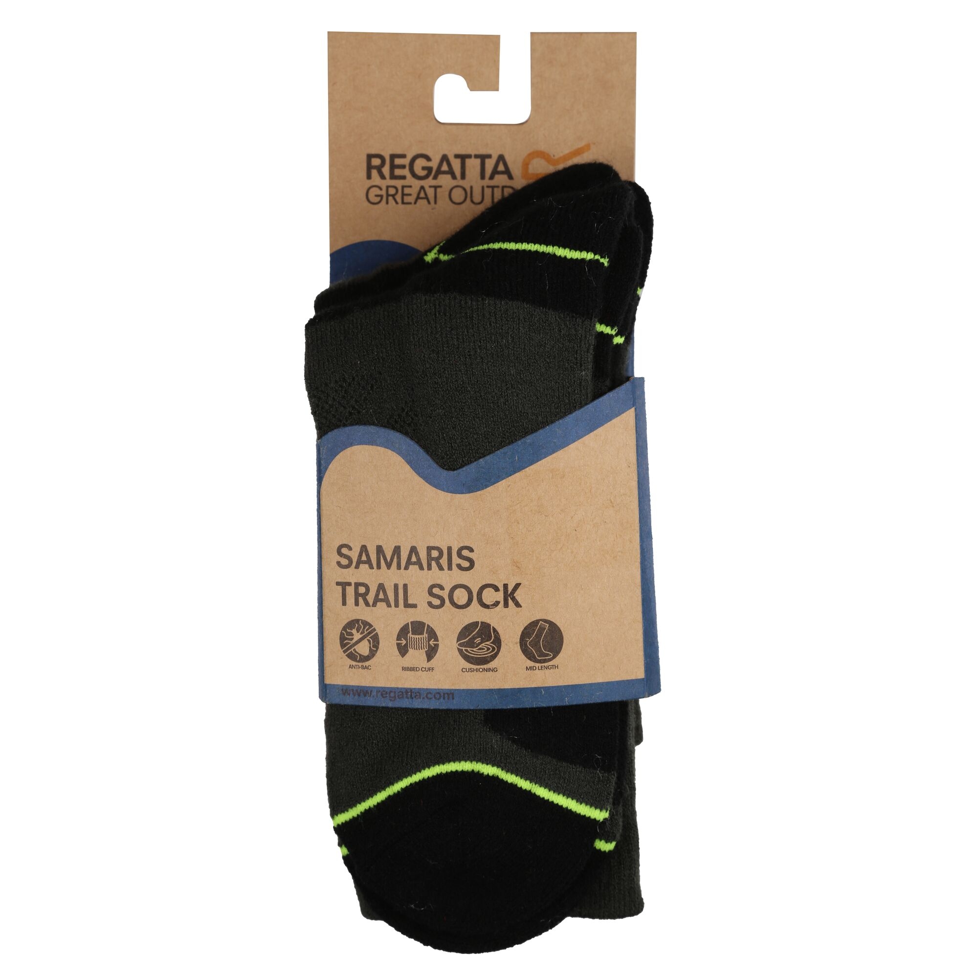 Regatta Męskie Skarpety Blister Protect II Czarno-limonkowy