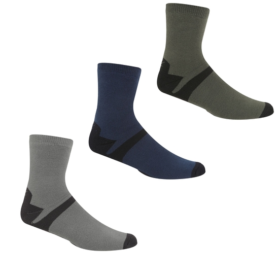 Men's 3 Pair Outdoor Lifestyle Socks Dark Steel Dark Denim Dark Khaki 