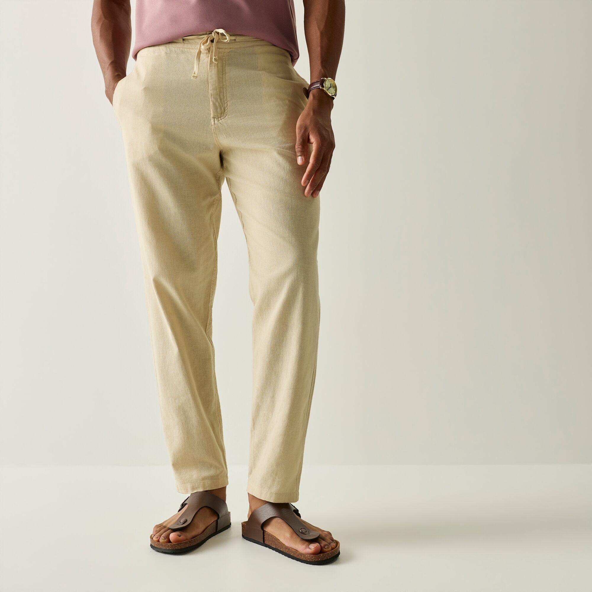 Regatta Men's Stone Hadlin Cotton Linen Drawcord Trousers In | : Large - Image 1