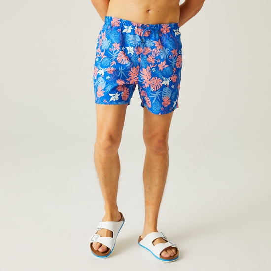 Men's Loras Swim Shorts Oxford Blue Family Hawaiian Print