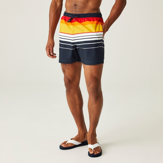 Men's Loras Swim Shorts Navy Orange Stripe