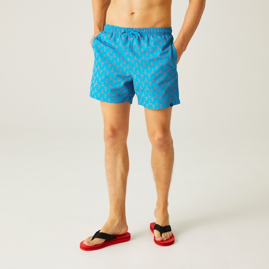 Men's Loras Swim Shorts Fluro Blue Anchor Print