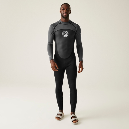 Men's Full 2mm Wetsuit Black Dark Grey White