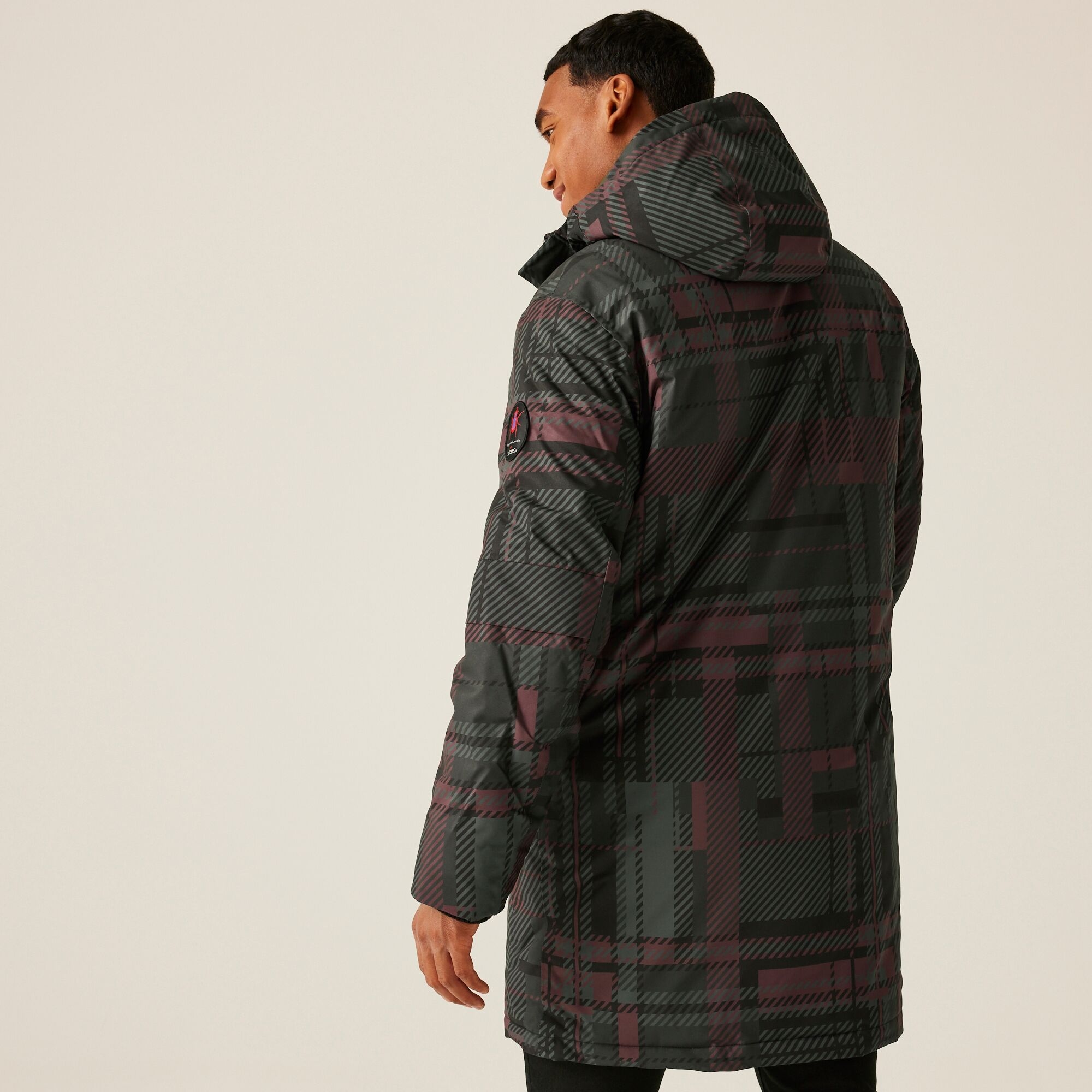 Regatta Christian Lacroix Męska kurtka przeciwdeszczowa ocieplana długa Lauris Czarny w kratę