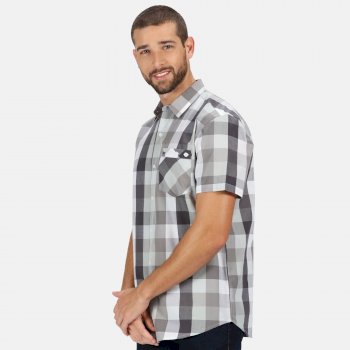 Men's Ramiel Short Sleeved Checked Shirt Rock Grey Check