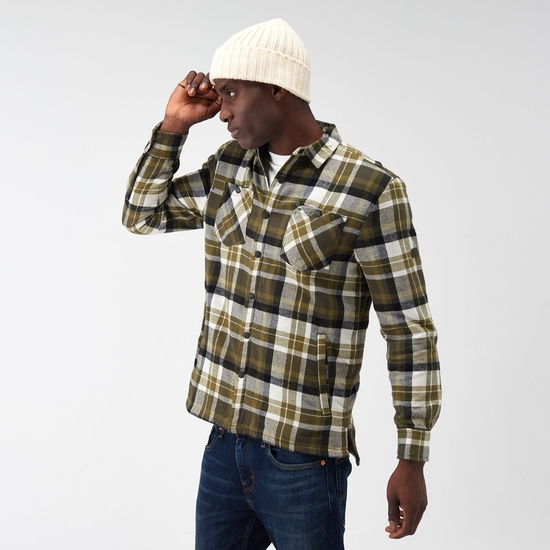 Men's Thamos Long Sleeved Checked Shirt Dark Khaki Check