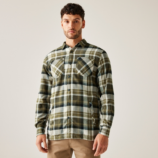 Men's Thamos Long Sleeved Checked Shirt Dark Khaki Check