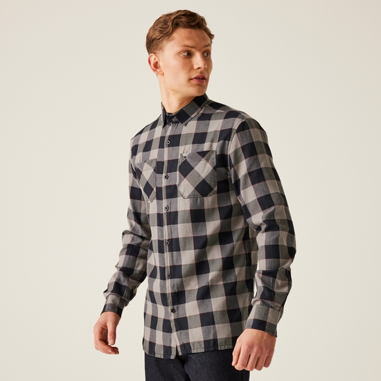 Men's Lance Long Sleeved Checked Shirt Black Dark Grey Bold Check