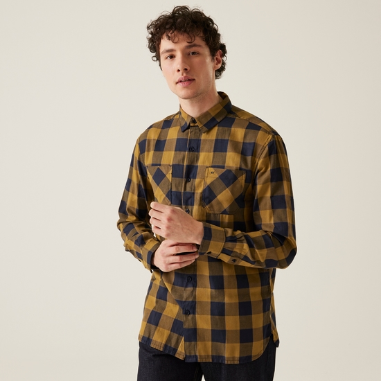 Men's Lance Long Sleeved Checked Shirt Navy Umber Bold