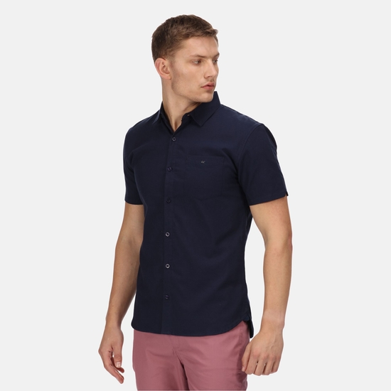 Men's Mikel Short Sleeve Shirt Navy Oxford