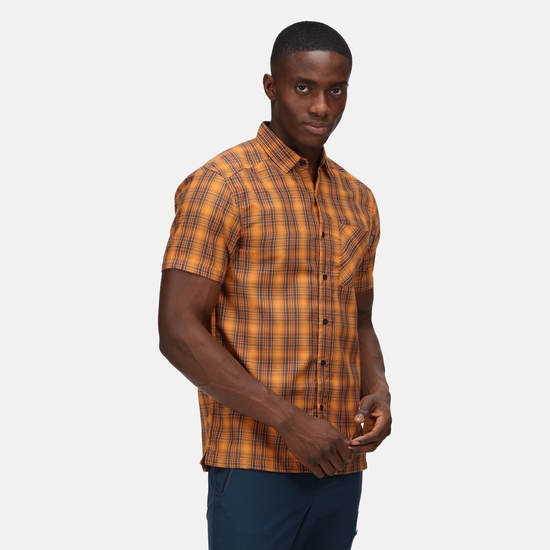 Kalambo VI Homme Chemise à carreaux manches courtes Orange