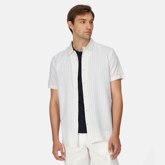Men's Shorebay Short Sleeved Shirt White Dark Denim Stripe 