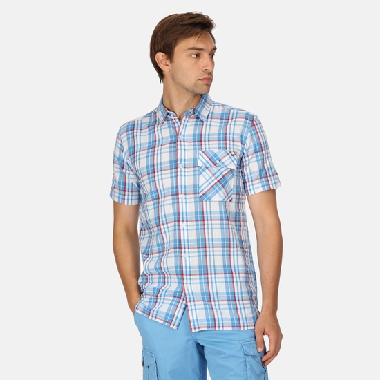 Men's Deavin Short Sleeved Shirt Lake Blue Check 
