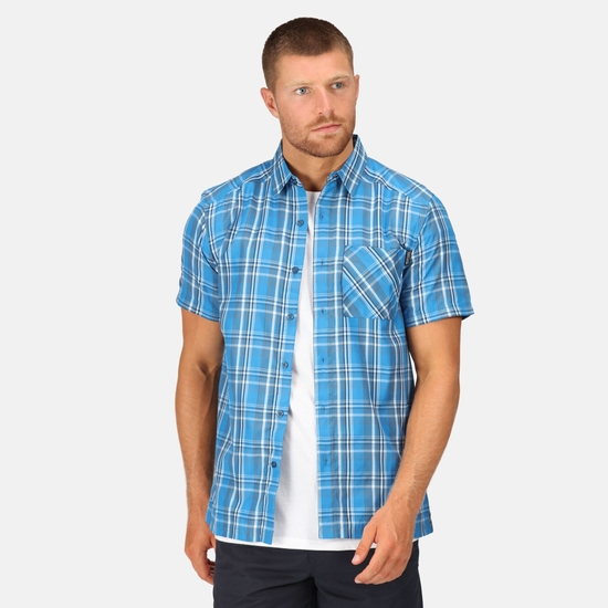 Men's Mindano VII Short Sleeved Shirt Indigo Blue Check 