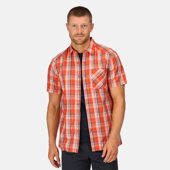 Men's Mindano VII Short Sleeved Shirt Rusty Orange Check 