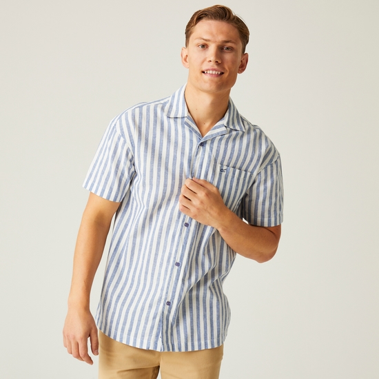 Men's Shorebay II Short Sleeve Shirt  Coronet Blue White Stripe