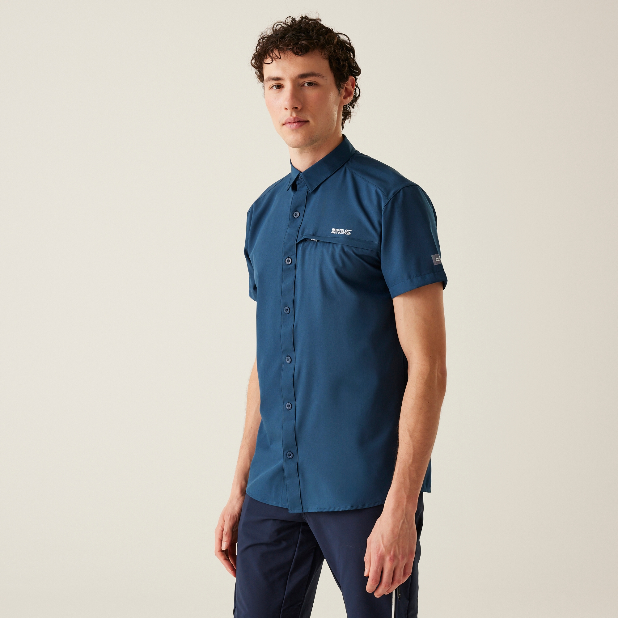 Regatta Męska koszula z krótkim rękawem Travel Packaway przeciw insektom Ciemnoniebieski