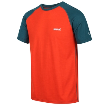Tornell - Herren T-Shirt mit weicher Merinowolle Lachsorange/sattes Blaugrün