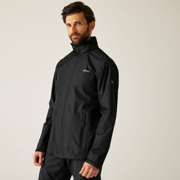Men's Matt Lightweight Waterproof Jacket with Concealed Hood Black