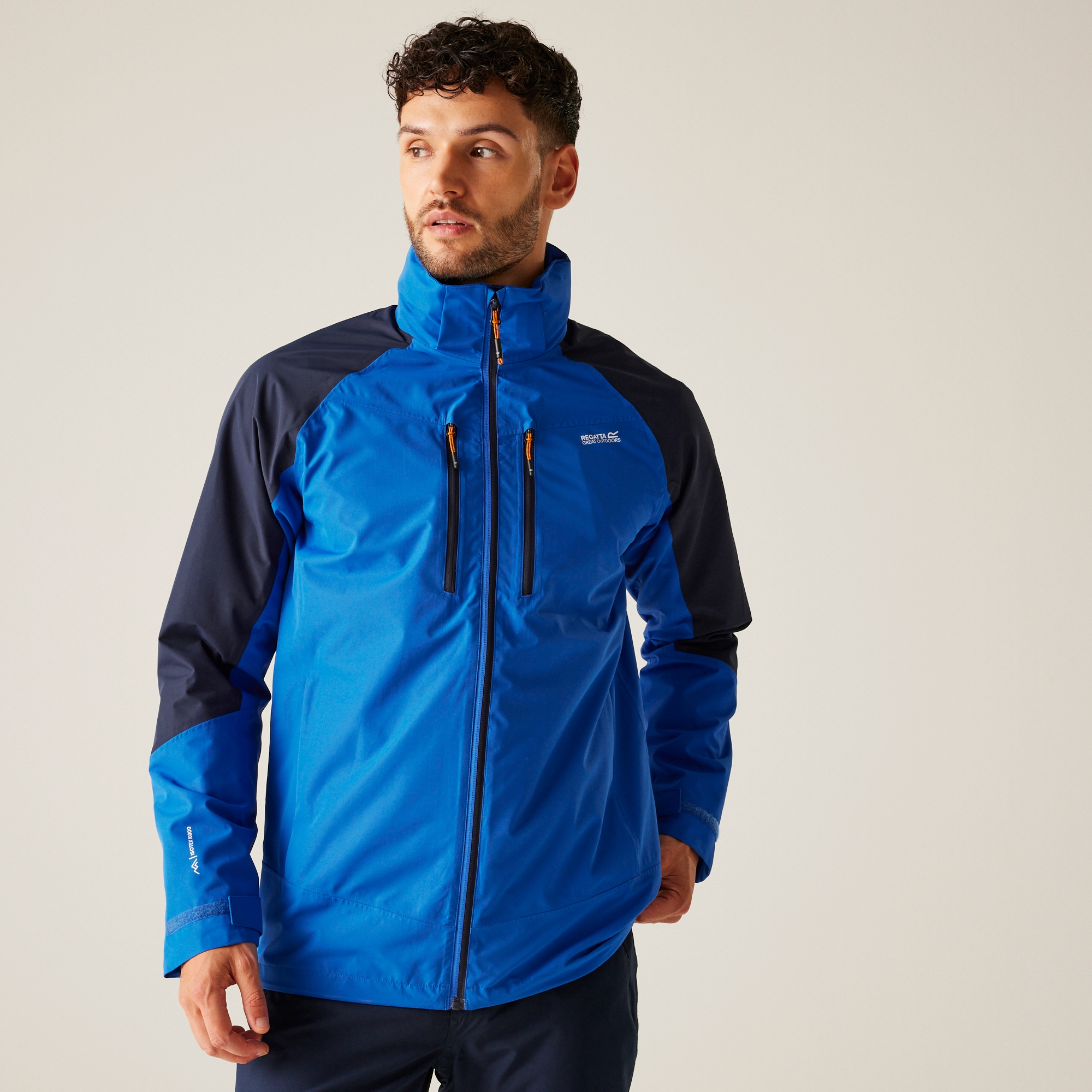 Regatta Men's Water-repellent Calderdale VI Waterproof Jacket Olympian Blue Navy Tangerine Tango, Size: S
