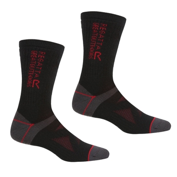 Adult's 2 Pair Wool Hiker Socks Black Dark Red