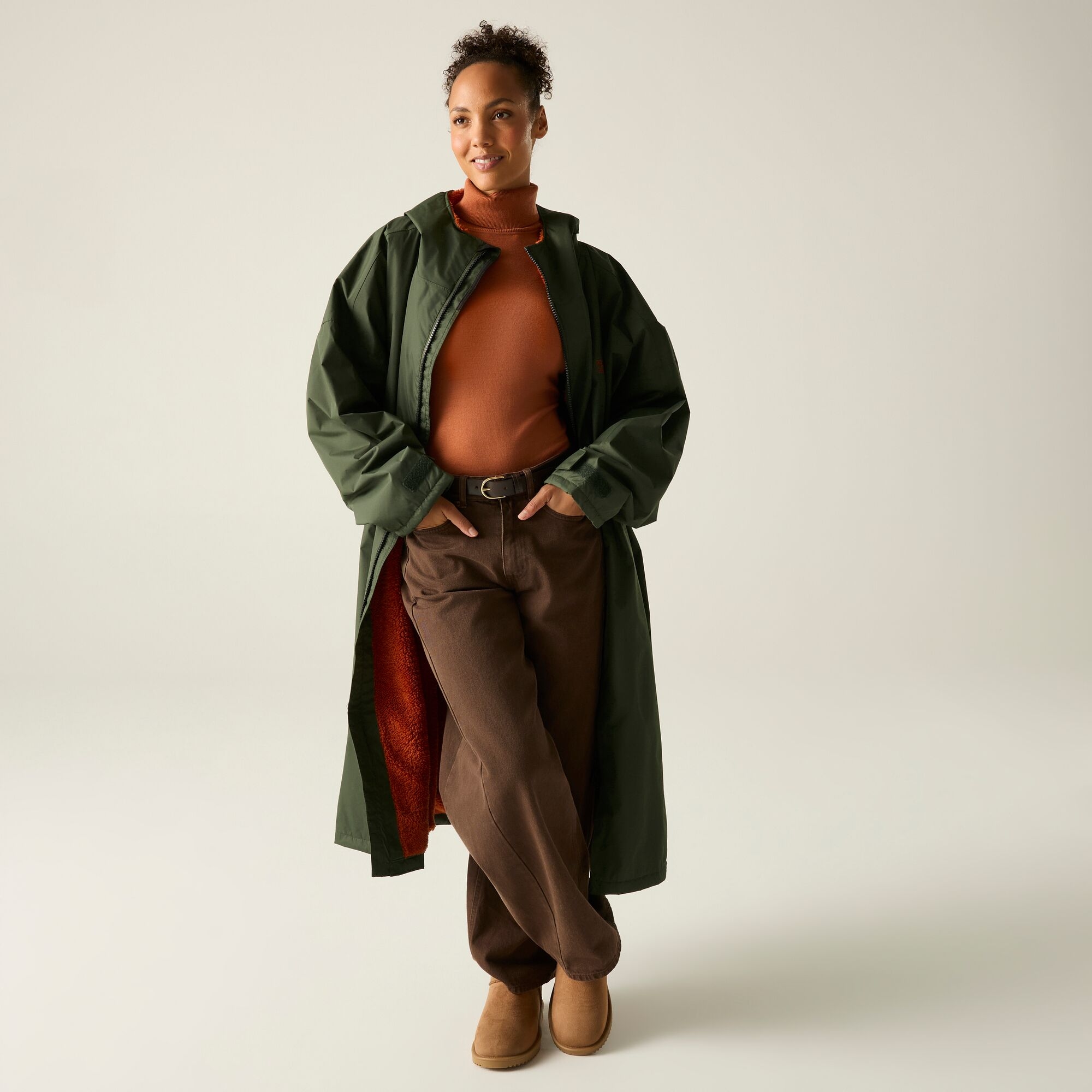 Regatta Adults Waterproof Windproof Borg Fleece Oversized Fit Insulated Robe - Dark Khaki - L - Image 12