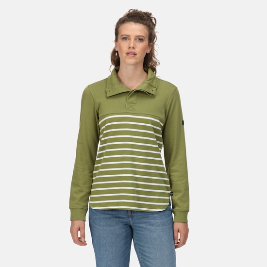 Women's Camiola II Half Zip Stripe Fleece Green Fields White Stripe