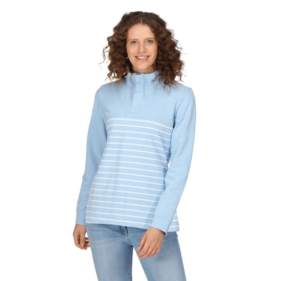 Women's Bayla Button Neck Sweatshirt Powder Blue White Stripe 