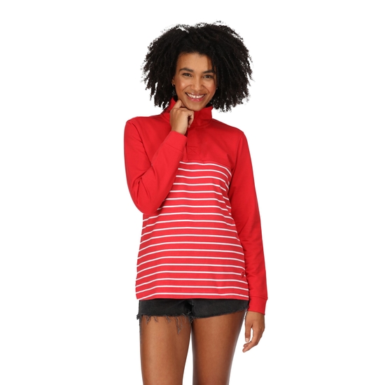 Women's Bayla Button Neck Sweatshirt Miami Red White Stripe 