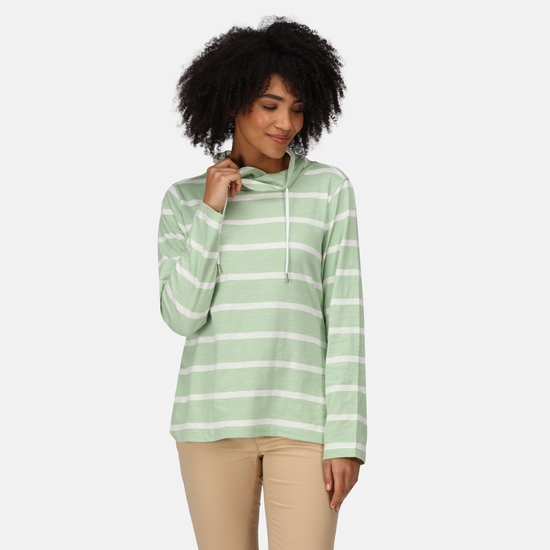 Women's Helvine Striped Sweatshirt Quiet Green White Stripe 