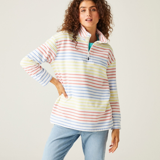 Women's Bayletta Half Placket Sweatshirt White Multi Stripe