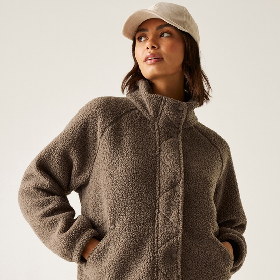 Emilica Borg-Fleece mit durchgehendem Reißverschluss für Damen Braun