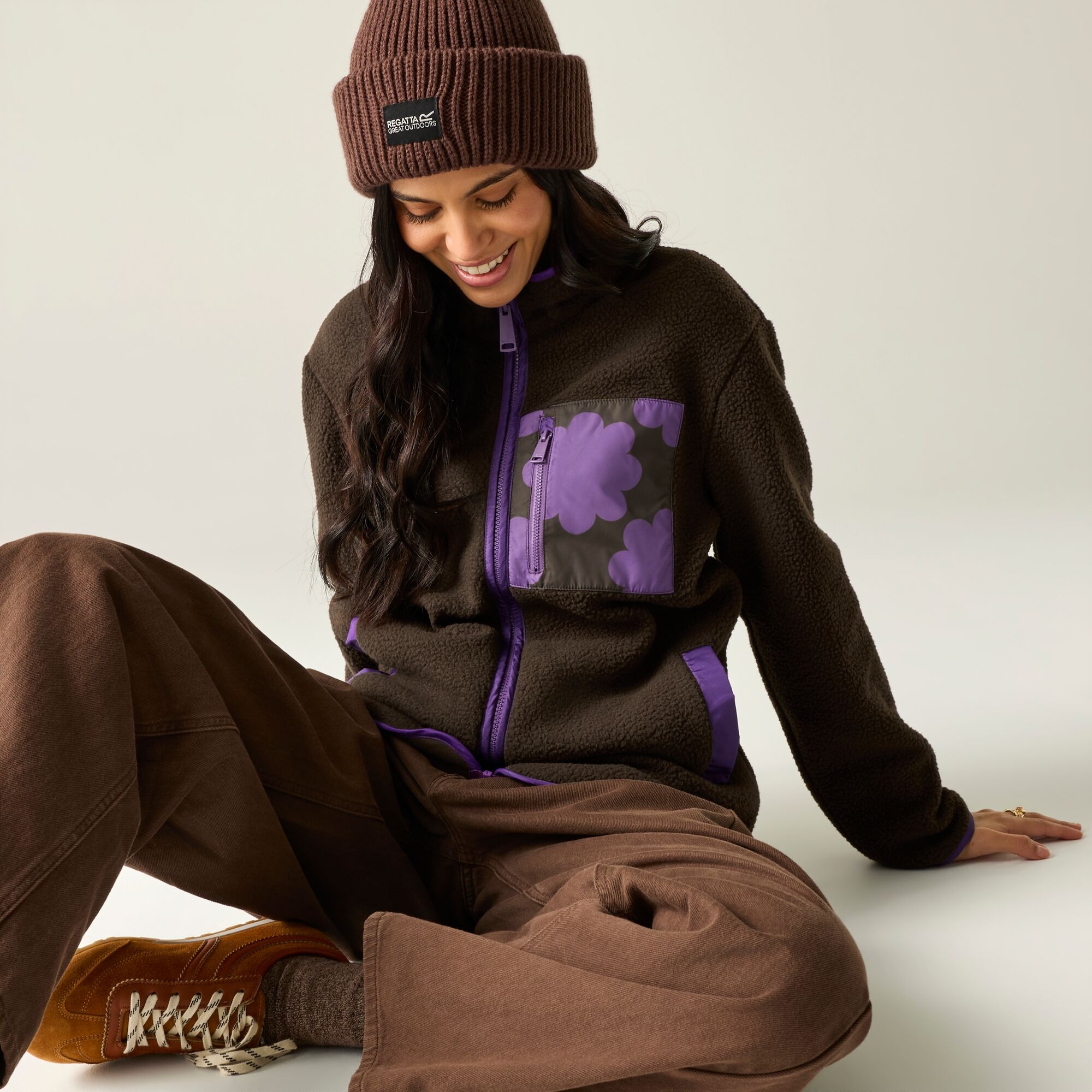 Regatta Women's Chocolate Orla Printed Borg Relaxed Fleece In | Size: 12 - Image 4