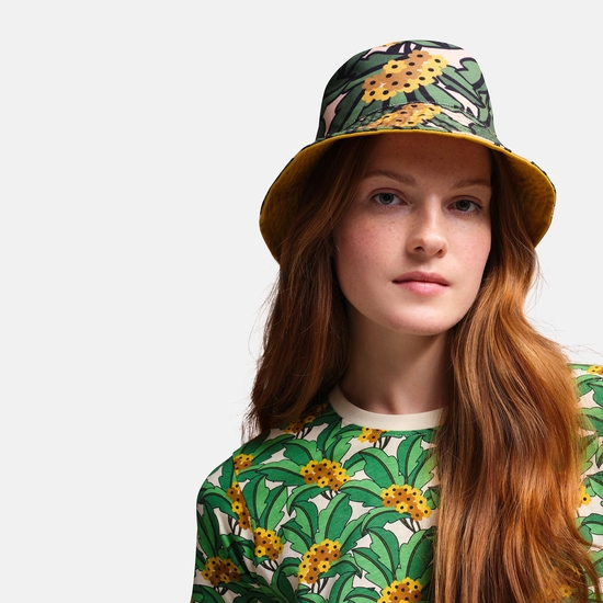 Orla Reversible Floral to Block Colour Bucket Hat Green Tropical
