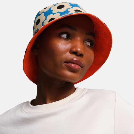 Orla Kiely Reversible Floral to Block Colour Bucket Hat Bleu