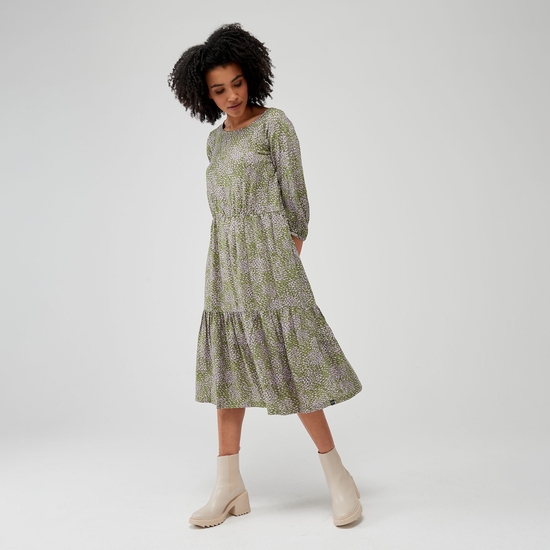 Women's Briella Long Sleeve Printed Dress Green Fileds Abstract