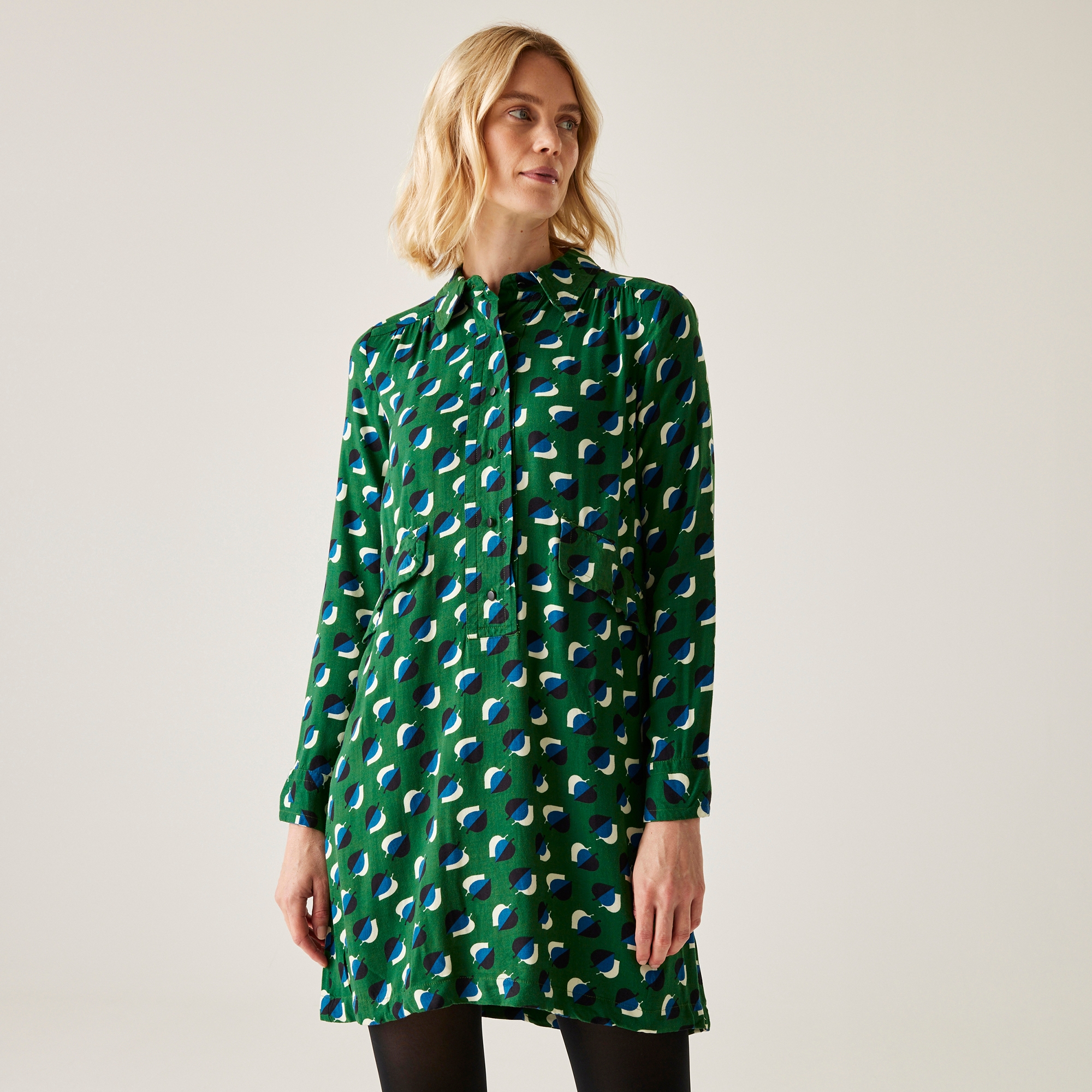 Regatta Orla Kiely Damska sukienka z długim rękawem Czarny w zielony wzór