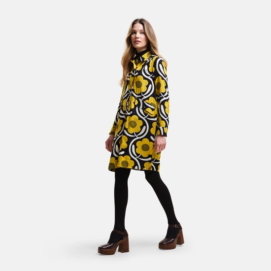 Orla Kiely - Damska sukienka z długim rękawem Żółty we wzór
