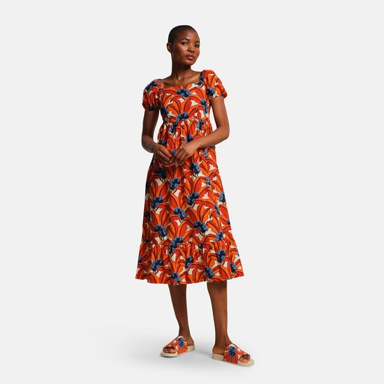 Orla Kiely Midi Summer Dress Orange Tropical